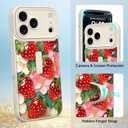 Phone Case for iPhone 17 Pro Max,White Strawberry | Finger Strap StandKickstandAnti-drop, anti-impact, 3D relief printing technology. Suitable for men women