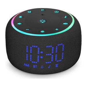 White Noise Machine Alarm Clock: Auto-Dimmable Clock for Bedrooms - 5W Stereo Bluetooth Speaker - Sound Machine with 24 Sleep Sounds for Adults Kids