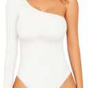 MANGOPOP Women's One Shoulder Tank Top Bodysuit Sexy Sleeveless Long Sleeve Backless Body Suits Off Shoulder Going Out Tops