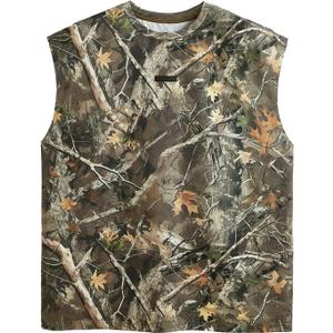 SOLY HUX Men's Camo Print Tank Top Crew Neck Sleeveless Loose T Shirts Summer Outdoor Streetwear (Green, L)