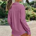 Womens Oversized Button Down Shirts Long Sleeve Chiffon Blouse Tops, Purple (Purple, M)