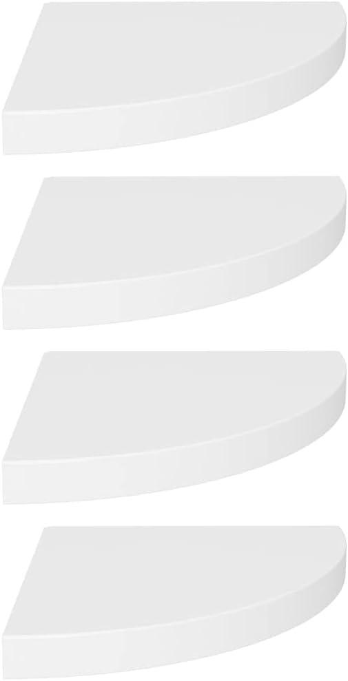 vidaXL 4 pcs Floating Corner Shelves in White Measuring 13.8"x13.8"x1.5", Durable MDF and Metal Shelf for Books and Decorative Display, Easy Installation with Invisible Mounting System
