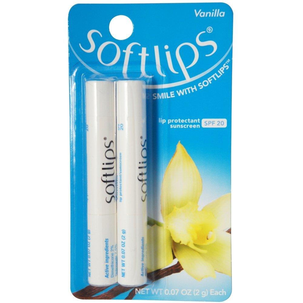 Softlips Daily Lip Moisturizer For Very Dry Lips, Vanilla Flavored Lip Balm, SPF 20, Hydrates, Soothes & Prevents Chapped Lips, Smooth Glide Formula, Dermatologist Tested, Pack of 2 Chap Sticks, 6 ct