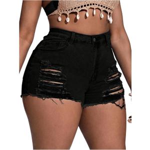 SOLY HUX Women's Plus Size Ripped Denim Shorts Casual Summer High Waisted Skinny Jean Shorts Pure Black XX-Large Plus