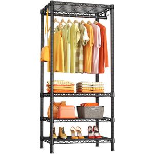 Ulif H4 Mini Portable Closet, 4 Tiers Freestanding Clothing Garment Rack for Small Space, Metal Clothes Wardrobe System for Bedroom, 23.6" W x 14" D x 76.4" H, Load 502 lbs, Black