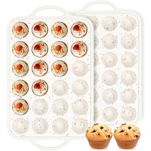 FUNBAKY Silicone Mini Muffin Pan, Metal Reinforced Frame 24 Cups Nonstick Mini Cupcake Pans with Handles Easy to Move for Baking Muffin, Cupcake, Egg Bites Oven Safe, 2 Pack Confetti
