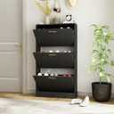 Shoe Cabinet for Entryway Slim, Narrow Shoe Storage Cabinet with 3 Flip Drawers, Wood Hidden Shoe Storage, Freestanding Shoe Organizer Cabinet for Hallway, Bedroom, Apartment, Black (1pc-black)