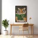 Motivational Tiger Reading Wall Art Canvas Prints Humorous Bookworm whimsical Animal Posters Playful Modern Artwork for Study Library Office Decor 12x16inch Black Aluminum Frame (12L" x 16W")