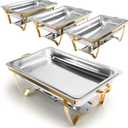 Chafing Dishes for Buffet, 4 Pack Chafing Dish Buffet Set, 9QT Elegant Gold Colors Stainless Steel with Folding Frame Chafing Dish Buffet Set, Food Warmers for Parties, Weddings, Holiday, etc