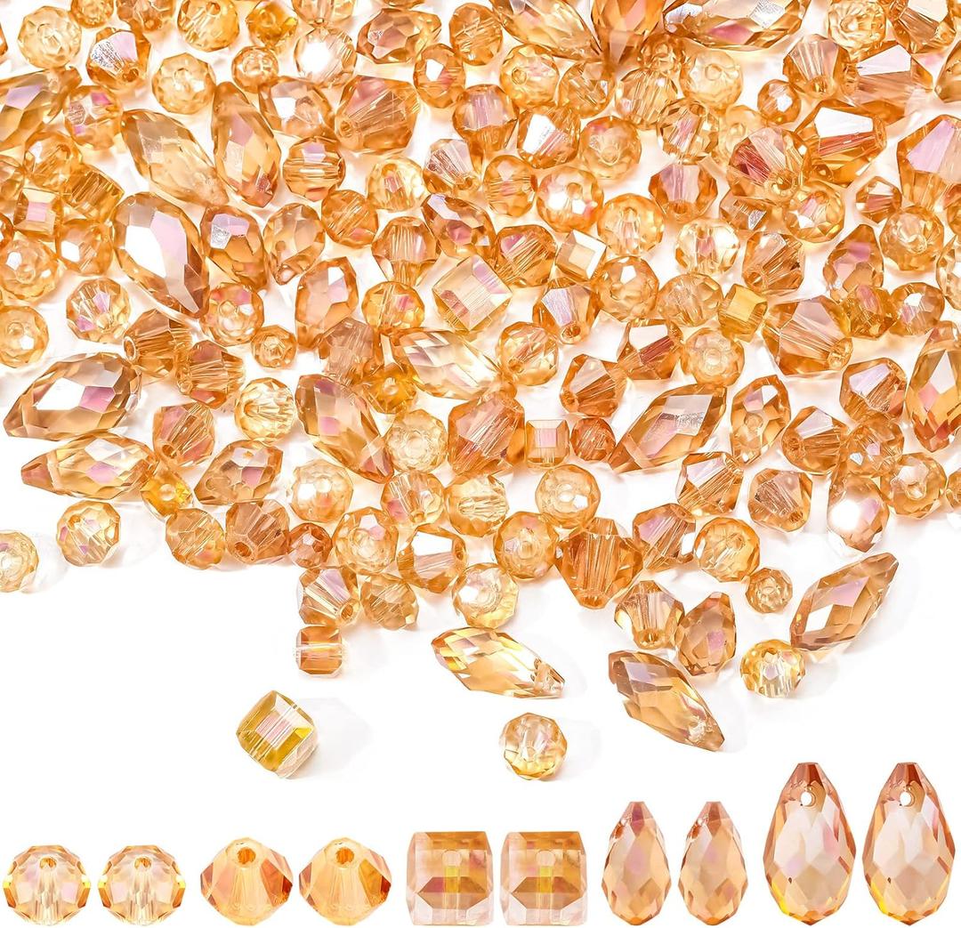 Kigeli 1280 Pcs Glass Beads Bulk Assorted Crystal Beads for Jewelry Making Faceted Teardrop Rondelle Briolette for DIY Crafts Necklace Wristband Earring Kit(Champagne Gold)