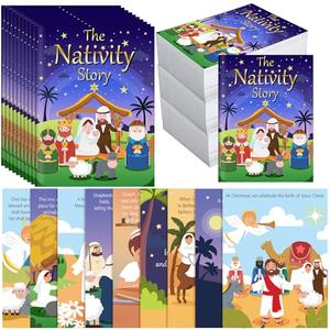 Moinchore 24 Pcs Small Christmas Nativity Story Books Bulk 4.1x5.5 Inch Bible Christian the Nativity Story of Jesus Birth Books Religious Prizes for Party Sunday School Church Bag Filler