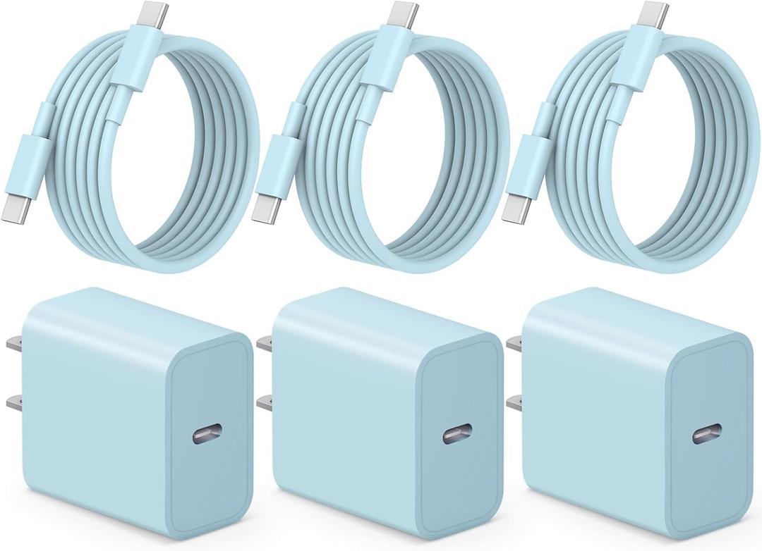 iPhone 17 16 15 Charger Fast Charging 3+3Pack Type C Charger USB C Chargers Block with 6FT Cable for iPhone Air/17/17 Plus/17 Pro/17 Pro Max/16/16 Plus/16 Pro/16 Pro Max/15/15 Pro Max/iPad Pro(Blue)