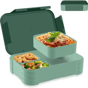 Bento Box Adult Lunch Box, 100% Leak-Proof Bento Lunch Box for Adults with 3 Compartments, Food-Grade PP Adult Bento Box, Microwave & Dishwasher Safe Blackish Green