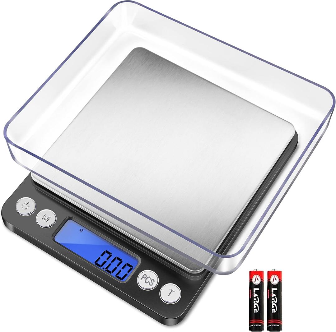 Fuzion Digital Gram Scale with 2 Trays, 500g/ 0.01g Small Jewelry Scale, 6 Units Gram Scales Digital Weight Gram and Oz, Tare Function, Digital Herb Scale for Food, Mini Reptile (Black)
