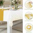 Smiry Plastic Table Cloth Disposable 5 Pack, 54 x 108 Inch Rectangle Waterproof Tablecloth, Printed Gold Table Runner Style for Birthday Weeding, Party Decorations, Leakproof & Sturdy, White and Gold