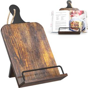 KLM Kitchen Cookbook Stand - Recipe Book Holder for Cooking, Organising and Storage - Perfect Home Shelf Decor and Wedding Retirement Gift for Woman (Brown)