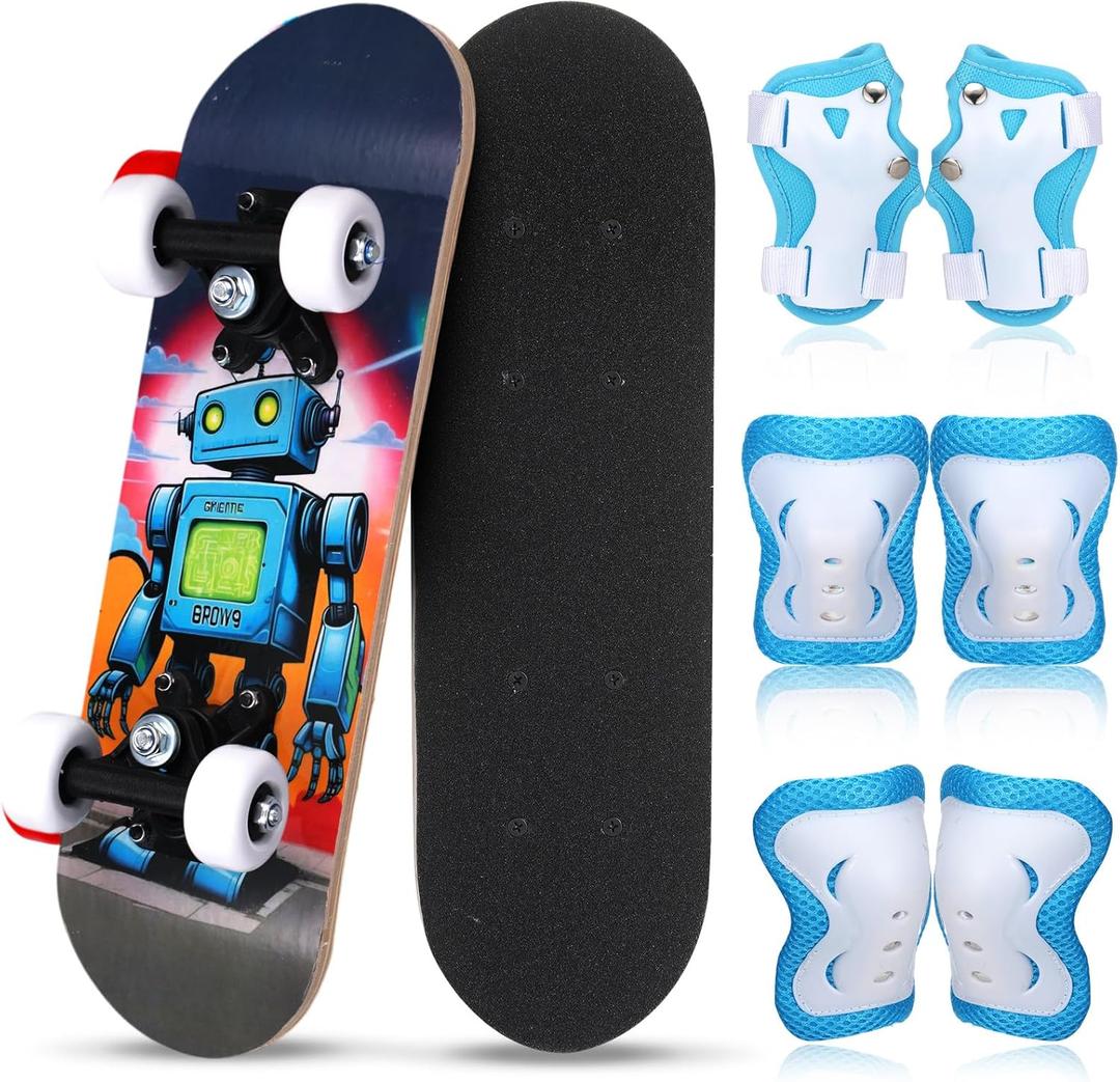 Honoson 7 Pcs Skateboard for Toddlers Beginners Knee Elbow Pads Wrist Guards Gear Set