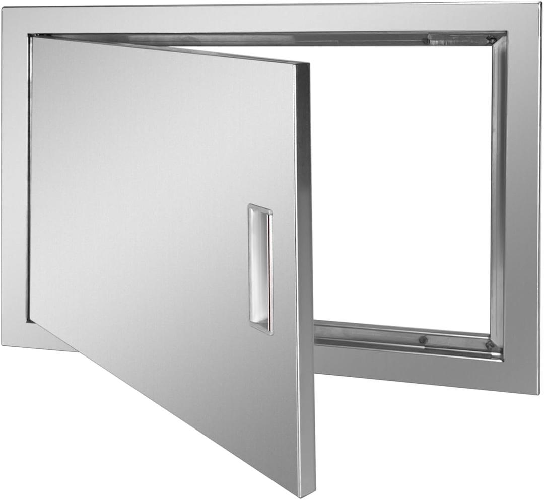 Outdoor Kitchen Door 24" W x 17" H Stainless Steel BBQ Single Access Door Flush Mount Vertical Wall Doors with Handle Suitable for Grilling Station Outside Cabinet Outdoor Kitchen