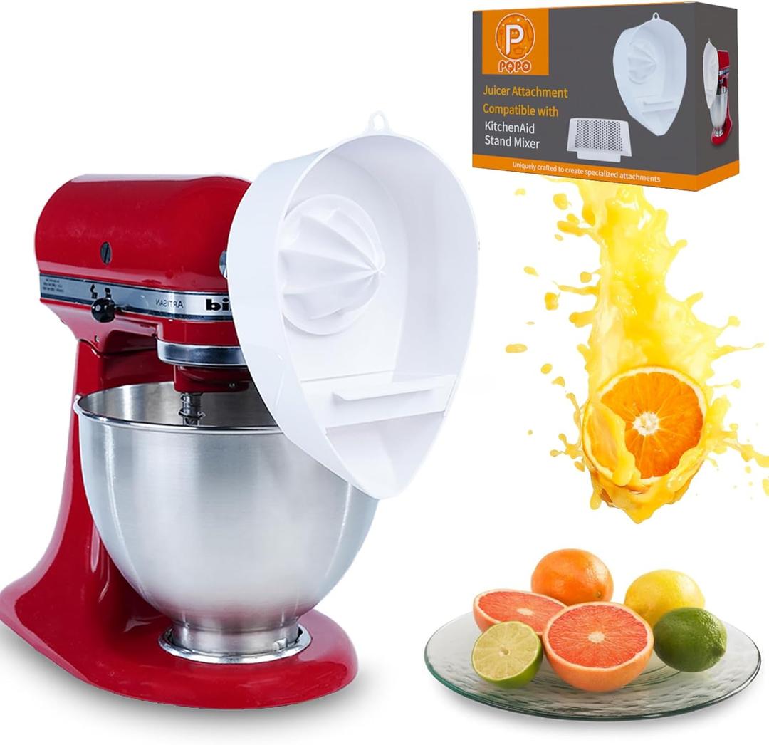 Juicer Attachment Compatible with KitchenAid Stand Mixer 3.5-8QT, Fits Most Tilt-Head & Bowl-Lift Models Including KSM150, KSM95, KSM3306, Citrus Juicer Accessory,Dishwasher Safe (White)