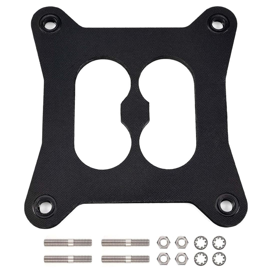 9266 Divided Square Bore Carburetor Heat Insulator Gasket Spacer with Mounting Stud Kit Fit for Edelbrock Performer Holley Thunder Carburetors & Divided Plenum Manifolds, Replace 2732