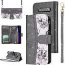 for LG V60 ThinQ V60ThinQ 5G G9 Thin Q Floral Wallet Case Flip Zipper Purse Wrist Strap Shoulder Strap, Luxury Glitter Card Holder Stand Phone Cover for LGV60 V 60 60ThinQ 60V Women Black