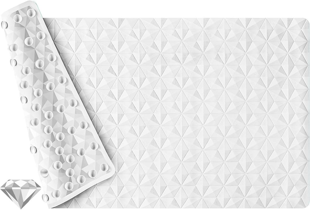 WRISIN Non Slip Bathtub Mat for Bath Tub Shower - Natural Rubber Mat with 241 Suction Cups - Soft Bathroom Safety Mat - Unique Diamond Pattern - Fatigue Relief - Machine Washable - 16  28 Inch (White)