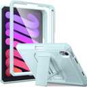 DTTO Shockproof Case for iPad mini 7 (A17 Pro) 2024 / iPad mini 6 2021 8.3 Inch, Dual Layer Full Body Tough Rugged Stand Cover Case, Built-in Screen Protector and Pencil Holder, Ice Blue