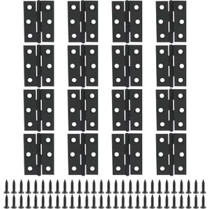 BokWin 16 Pack 2 Inch Small Door Hinges Butt Folding Hinges Stainless Steel Black with 96 Pieces Screws for DIY Wooden Boxes, Furniture, Woodworking Craft Projects
