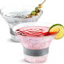 Martini Glasses, Plastic Reusable Insulated Freeze Martini Cooling Cups, Gel Chiller, Double Wall Stemless Martini Glasses Set of 2, 9 Oz Capacity, Martini Gifts, 2 Reusable Cocktail Straws (Gray)