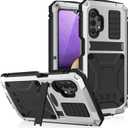 Compatible for Samsung Galaxy A32 5G Metal Case,Heavy Duty Dust Proof Military Grade Rugged Case with Sliding Camera Cover and Built-in Foldable Kickstand with Full-Body Bumper Cover (Silver)