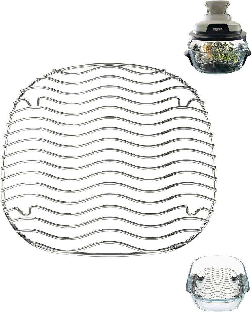 Crisper Rack for Ninja Crispi Air Fryer FN101 and Ninja Crispi Pro AS101, 304 Stainless Steel Replacement Tray for 6QT & 4QT & 2.5QT Glass Containers, Ninja Crispi Accessories, Food Grade(Wavy Design)