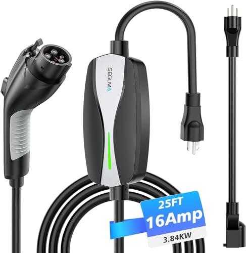 SEGUMA Level 1/2 EV Charger, 16Amp Electric Car Charger Portable EV Chargers 25FT Cable with NEMA 6-20 Plug and NEMA 5-15 Adapter, Home Mobile EV Charging Station for J1772 BEVs/PHEVs 110V-240V(Black)
