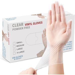 Clear Vinyl Gloves M, Food Safe | Latex-Free and Powder-Free Disposable Gloves for Cooking, Food Prep, Household Cleaning | Medium,100 Counts/Box