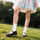 5 Pairs White Dressy Textured Short Socks Scallop Top Ankle Socks Premium Combed Cotton Cute Ruffle Stokings for Girls Casual Office Gifts Choice (White)