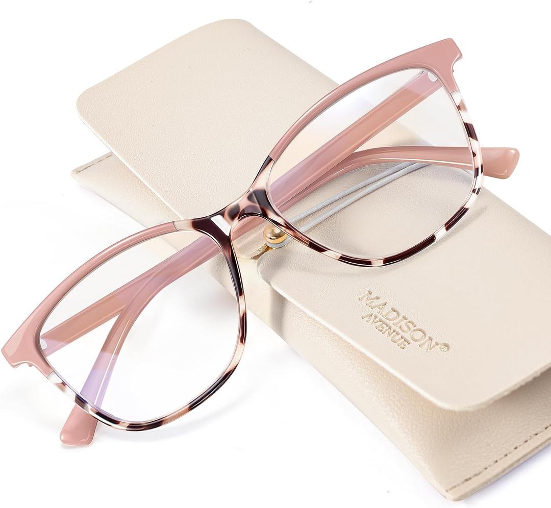 Madison Avenue TR90 Blue Light Blocking Glasses Anti Eyestrain UV Glare Blue Light Glasses for Women TV Phone Computer Gaming Eyeglasses (Pink Tortoiseshell)