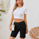 OFLUCK Shorts for Women Mid Rise Roll Cuff Bermuda Stretch Denim Jean Shorts (Black)