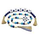 Pack of 2 Perfeso.L Farmhouse Wooden Letter Block Sign and Boho Tassel Bead Garland Beach Lake House Decor for Bathroom, 2-Pcs Set Blue Bead Garland with Tassels Home Decoration