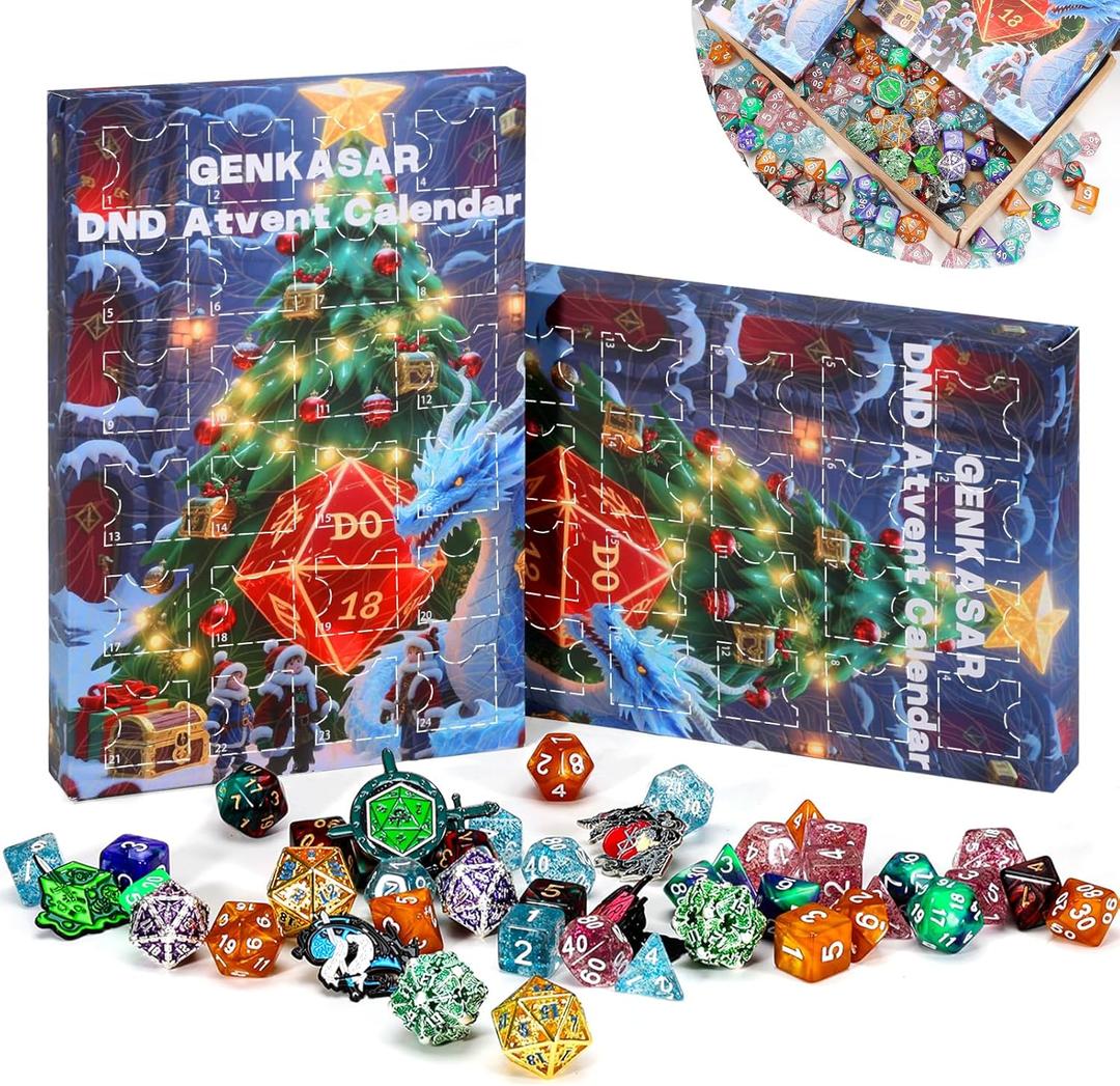 DND Dice Advent Calendar 2025, 24 Days Christmas Countdown Gift with Dice Set for Gamers Role Players, D&D Dice Advent Calendar Set, Suitable for RPG for MTG, Role Playing Table Game Lover