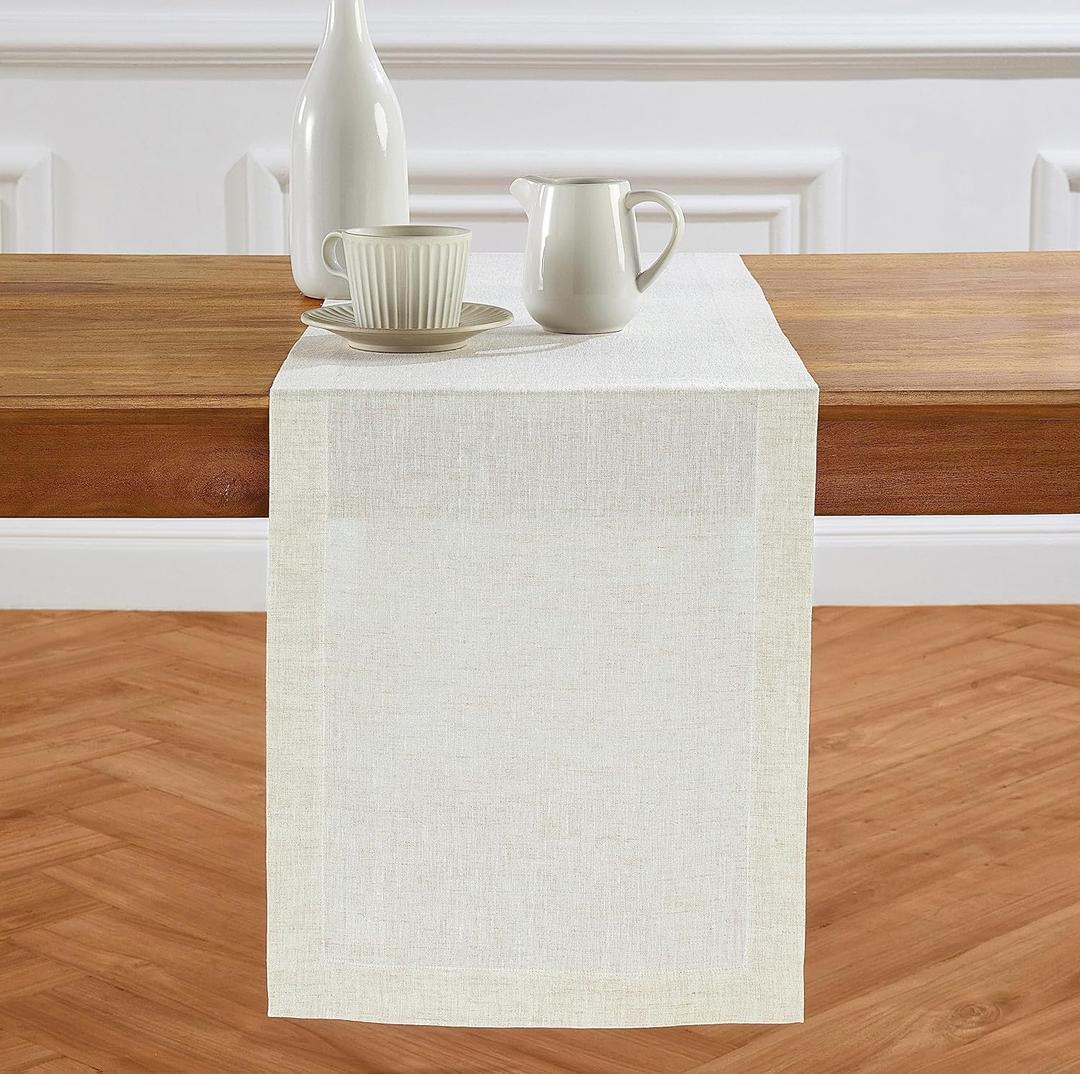 Solino Home 100% Pure Linen Light Flax Table Runner 48 Inches - 14 x 48 Inch for Dresser & Coffee Tables - Sonoma Collection, Spring, Easter