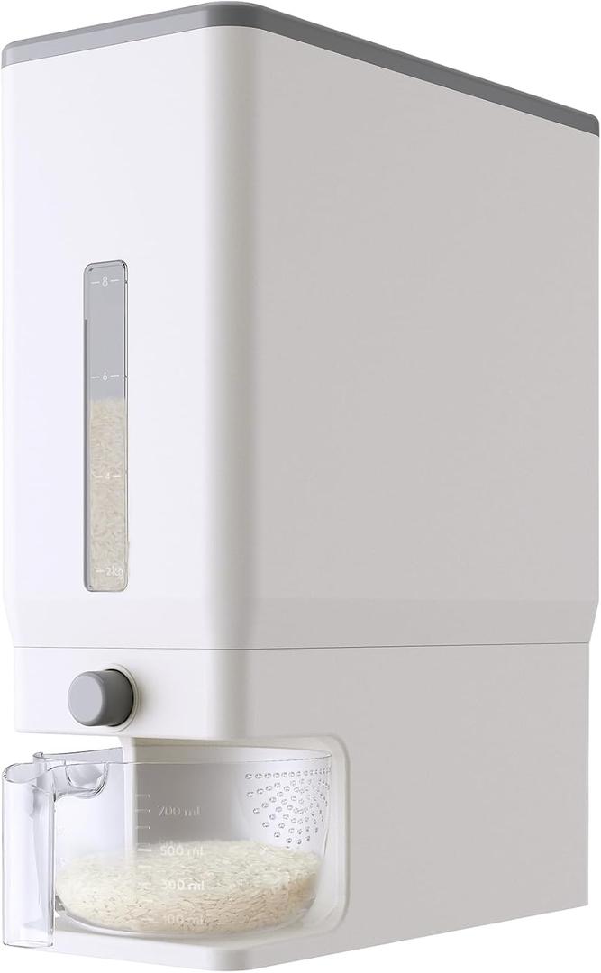Lifewit Rice Container 25.4 Lbs, Rice Dispenser with Measuring Cup, Cereal Containers Storage, Sealed Moisture Proof Rice Bucket, Dry Food Grain Flour Soybean for Kitchen Pantry Household, White