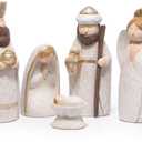 Hodao Nativity Figurines, 7-Piece Set  Hand-Painted Resin Holy Family, Wise Men, Angel & Manger, Indoor Christmas Home Tabletop Decor, Elegant White-Gold Ornaments, Gift for Families