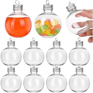 10Pcs Christmas Drink Balls, Fillable Booze Balls Ornament Clear Plastic Xmas Tree Ornaments for Drinks Water Candy Party Decoration Silver 100ML