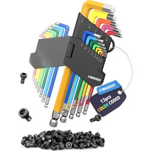 STONE REEF 13 Piece SAE Allen Wrench Set Ball End Hex Keys Color Coded L Shape Design Alloy Steel Tool Kit for Bike Furniture Repair DIY Projects