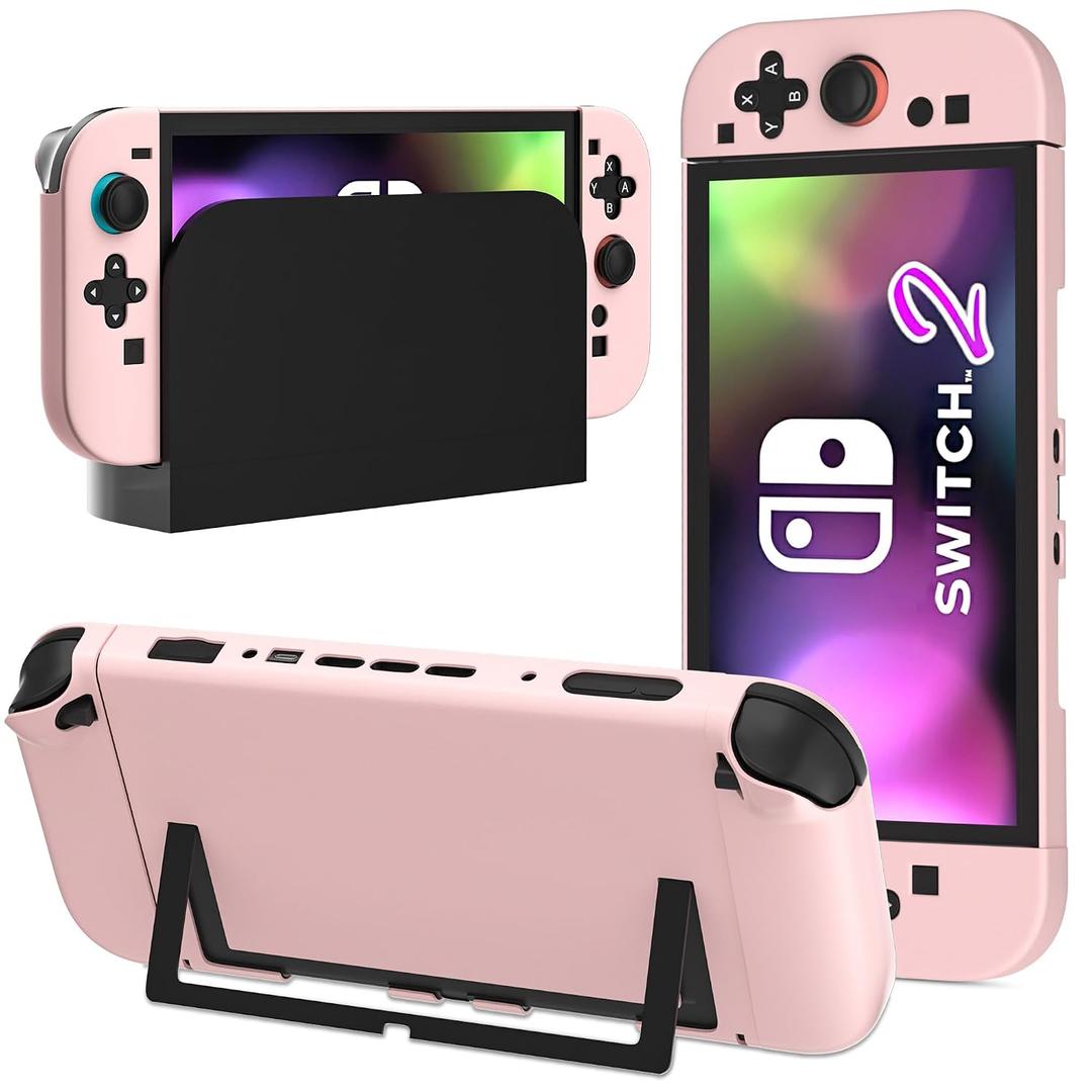 [Improved Version] Pink Dockable Case for Switch 2 2025, Ultra-Thin Switch 2 Protective Cover Skin Girly PC Hardshell, Design Easy Docking Charging Dock Accessories