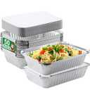 50 Pack 8x6 Disposable Aluminum Pans with Lids Aluminum-Foil-Pans-Tin-Foil-Baking-Pans-Tin-Trays-Food-To-Go-Containers-for-Meal-Prep-Cooking-Roasting-Heating-Takeout
