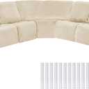 Peryiter 7 Pcs L Shape Sectional Recliner Sofa Covers 5 Seat Sectional Couch Covers Milk Silk Velvet Stretch Reclining Sofa Slipcover Furniture Protector for Living Room (Beige, Velvet)