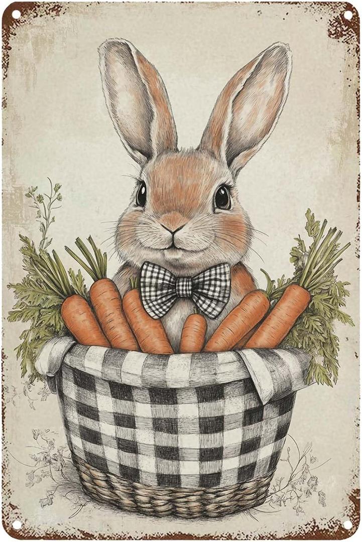 Easter Metal Sign Carrots Rabbit Vintage Tin Sign Funny Signs for Home Bedroom Kitchen Bar Pub Garage Garden Patio Porch Decor 8x12 Inch