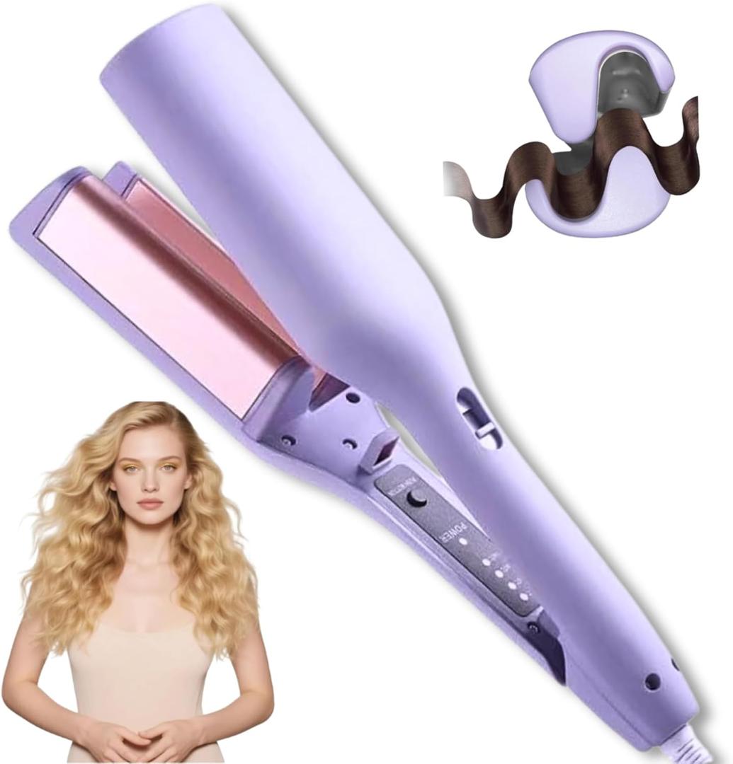 Waver Curling Iron Hair Crimper, 1.25 Inch Ionic Wavy Hair Curler with Ceramic 2 Barrel, Fast Heating Crimper Hair Iron for Wide Deep Waves for Short Long Hair