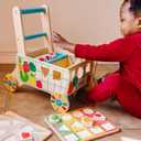 Melissa & Doug Wooden Shape Sorting Grocery Cart - Toddler Toys with 12 Blocks, Puzzle Board and Coffee Cup for Pretend Play and Montessori Toys - FSC Certified