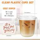 50 Sets Clear Plastic Cups with Strawless Sip Lids and Motivational Stickers, Iced Coffee Cups with Inspiring Stickers for Iced Coffee, Cold Drinks, Juice, Milkshake (Bohemian,12 oz)